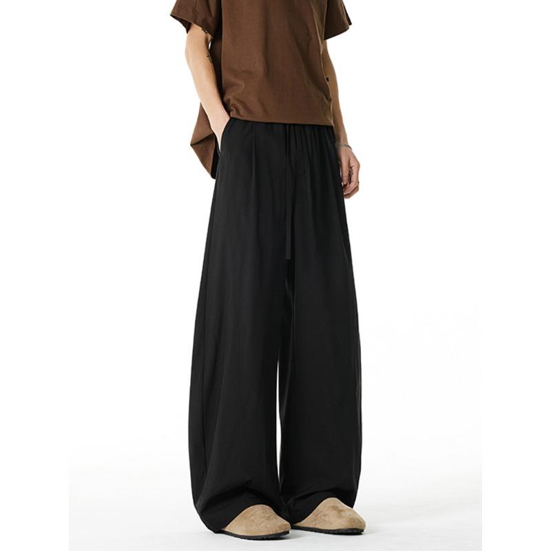 Mens Loose Drawstring Cool Feeling Versatile Casual Curved Long Pants