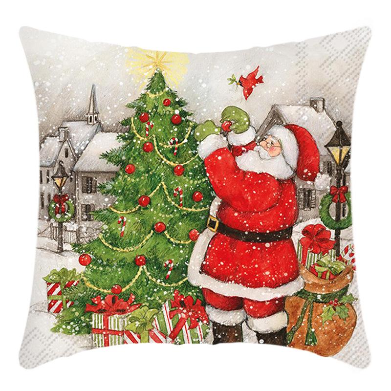 New Christmas Pillowcase Santa Claus Snowman Print Elk House Decoration Festive Pillowcase