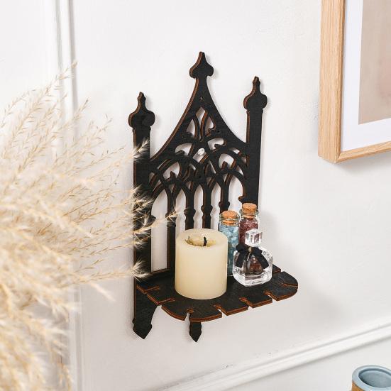 Gothic Throne Wall Floating Shelf Black Wooden Wall Mount Display Shelf Decoration Living Room Bedroom Bathroom Storage Rack