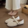 2025 Women's Mary Jane Shoes Round Toe Flat Sole One-length Strip Mesh Woven Hollow Shoes French Retro Summer Breathable Sandals