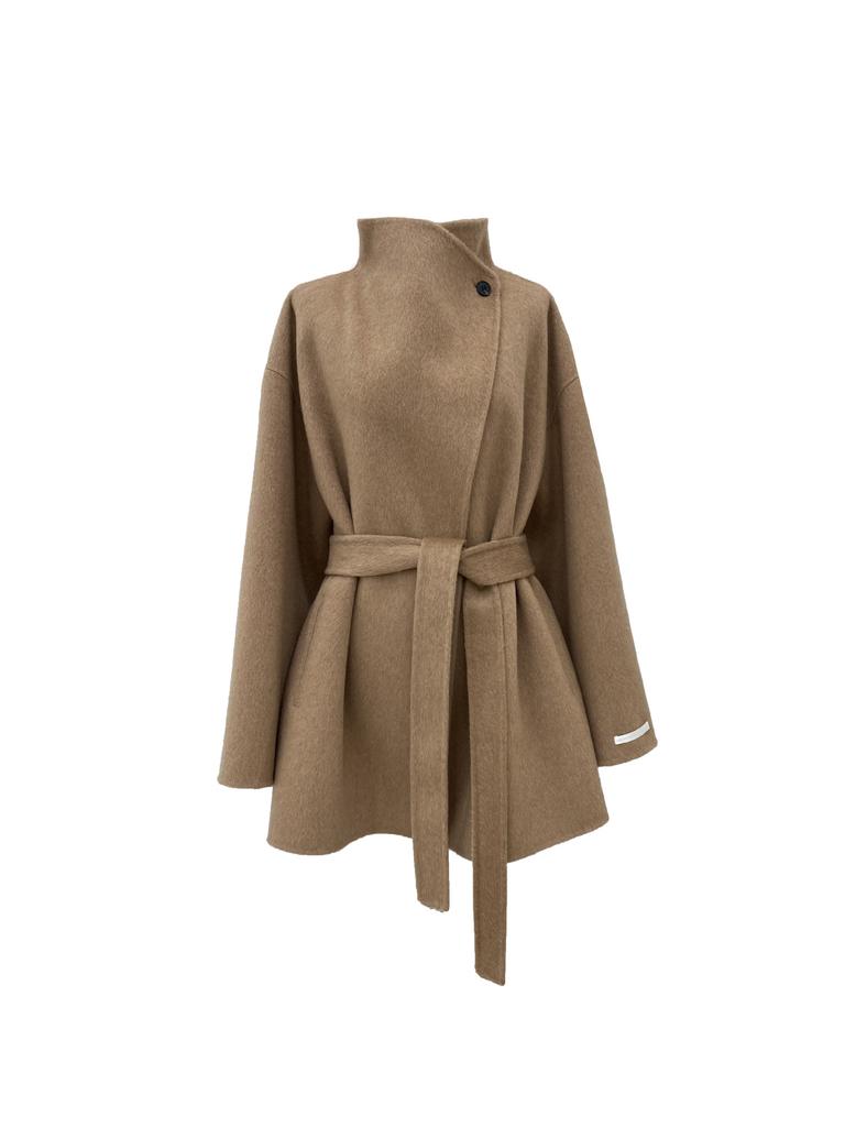 Stand-up collar short double-sided wool coat lapel loose lazy small autumn and winter women's camel white coat