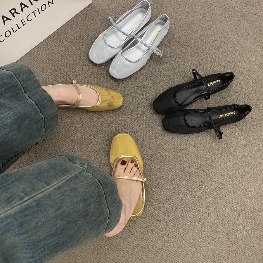 Niche design sense breathable mesh gold single shoes women's shoes 2025 summer new French beautiful ballet shoes