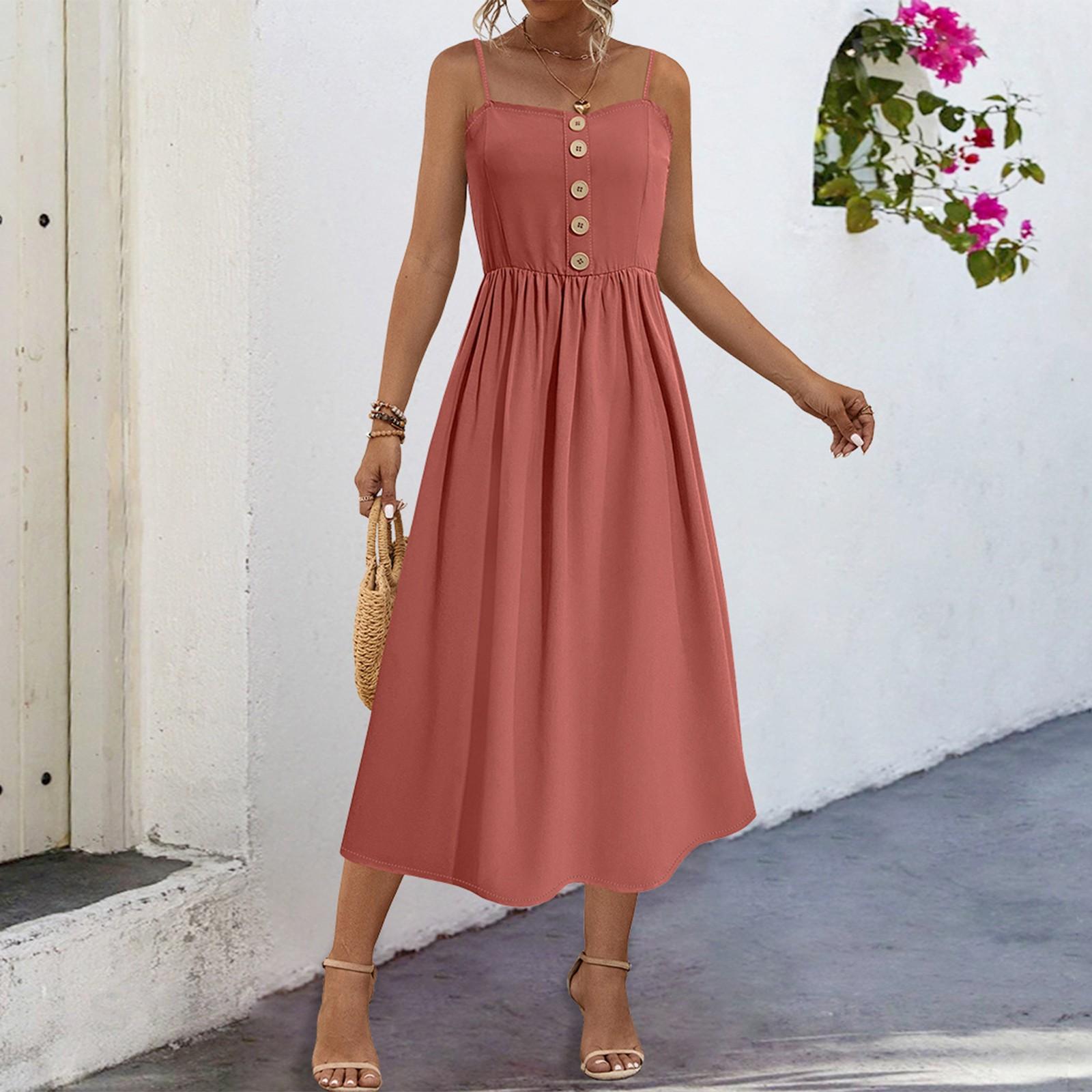 

Женское модное однотонное платье-комбинация без рукавов с высокой талией XL красный