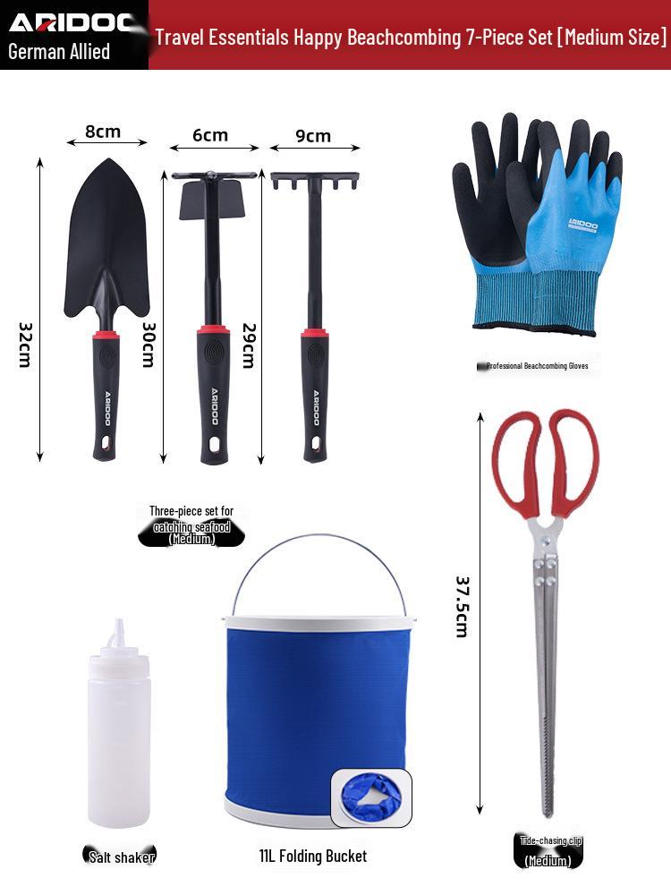 Tide-Chasing Tool Kit: Children's and Adults' Seaside Sand and Clam Digging Set with Shovel and Clips