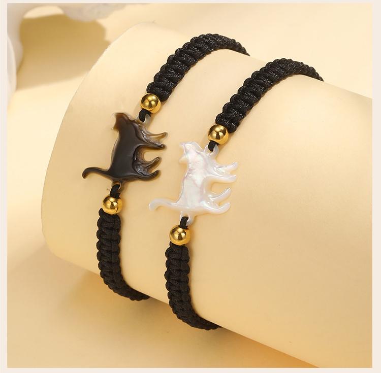 Handmade Braided Rope Couples Bracelet Adjustable, Shell Cat Shape Friendship Bracelet Jewelry Gift For Women Men