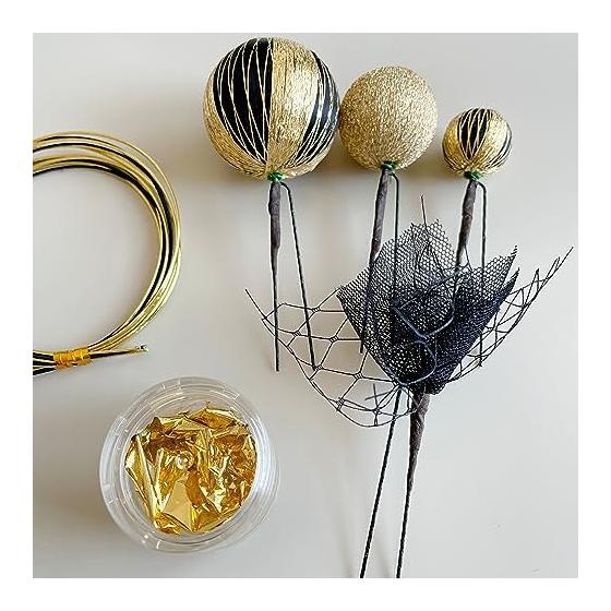 Japanese Hair Accessory: Black & Gold Tamakanzashi with Gold Leaf, Mizuhiki, and Tulle for Coming-of-Age Ceremony, Graduation, Wedding, Kimono,