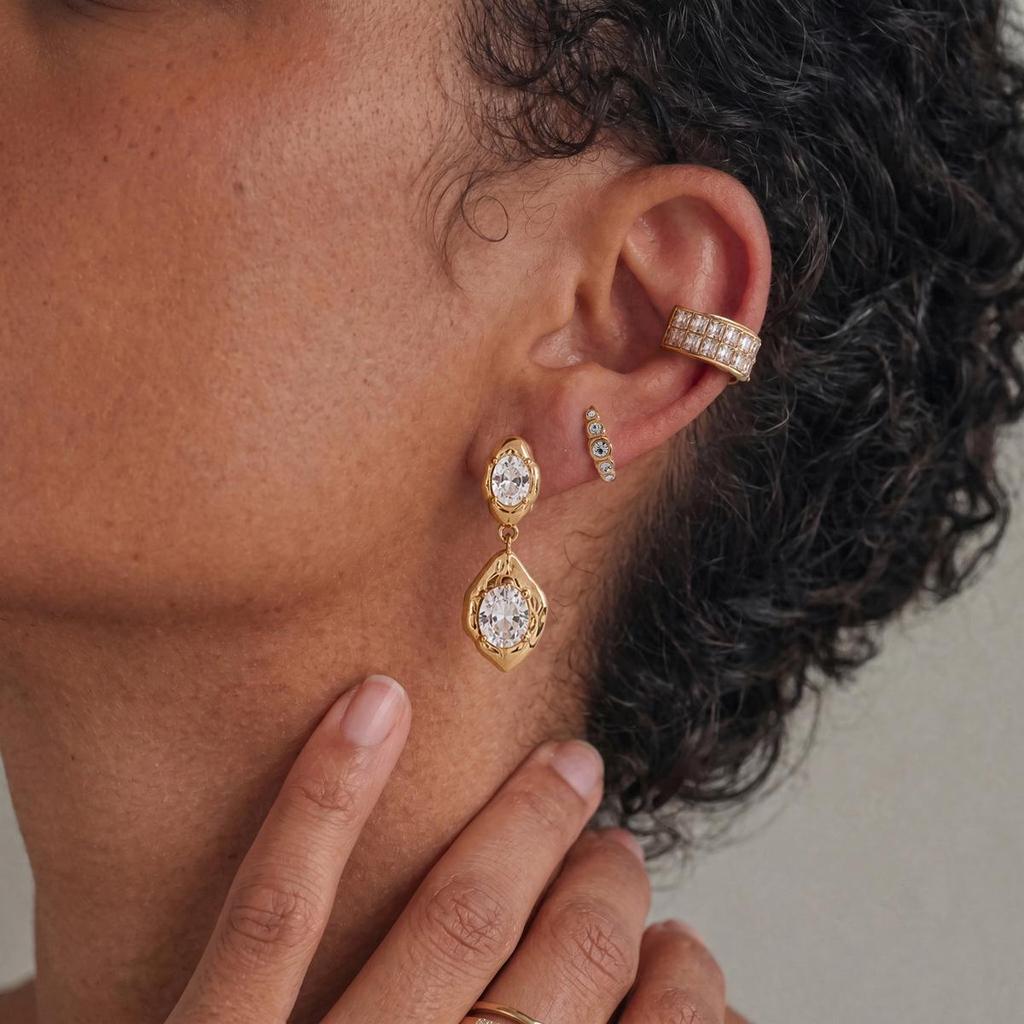 18K Gold-Plated Zirconia Ear Cuff Set: Stylish Non-Pierced Earrings with Stainless Steel Studs