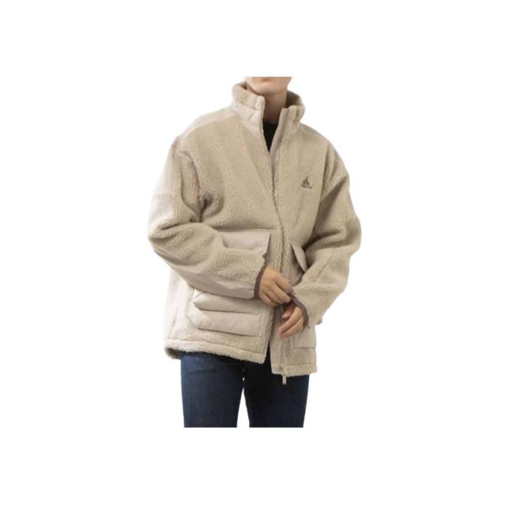 adidas Turn-Down Collar Letter Print Pocket Long Sleeve Jacket Unisex Outerwear Beige IK7342