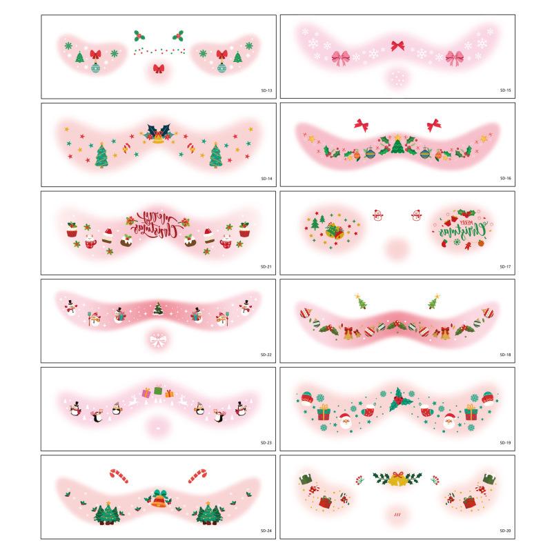 12Pcs/set Christmas Temporary Tattoo Stickers Festive Face Makeup Decals Perfect for Women&Girls Christmas Parties Celebrations