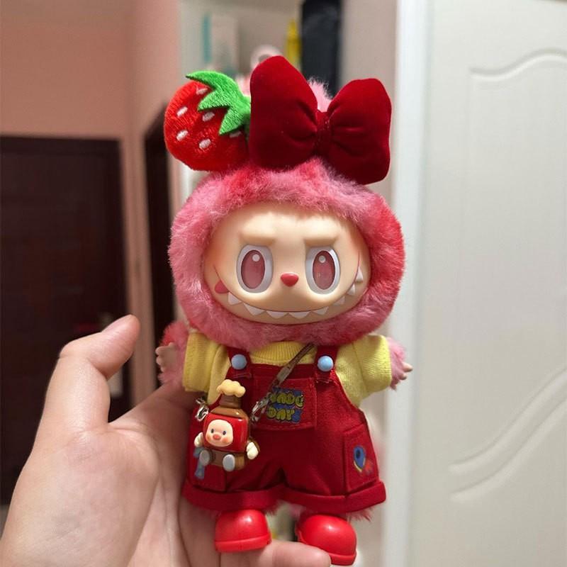 Doll Clothing Set 14-inch BJD Dolls Red Strawberry Outfit With Suspender Pants Shoes