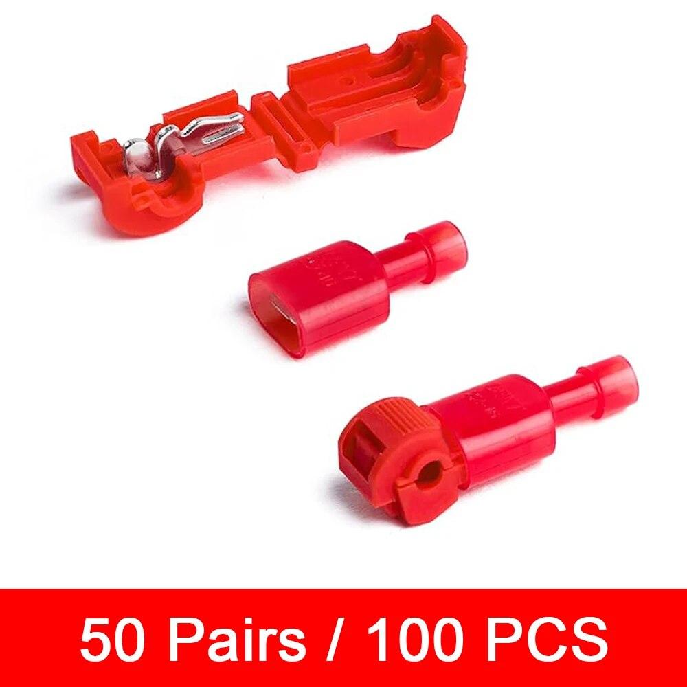 100pcs/50pairs T-Tap Wire Connectors, T Tap Electrical Connectors Quick Wire Splice Taps and Insulated Male Quick Disconnect