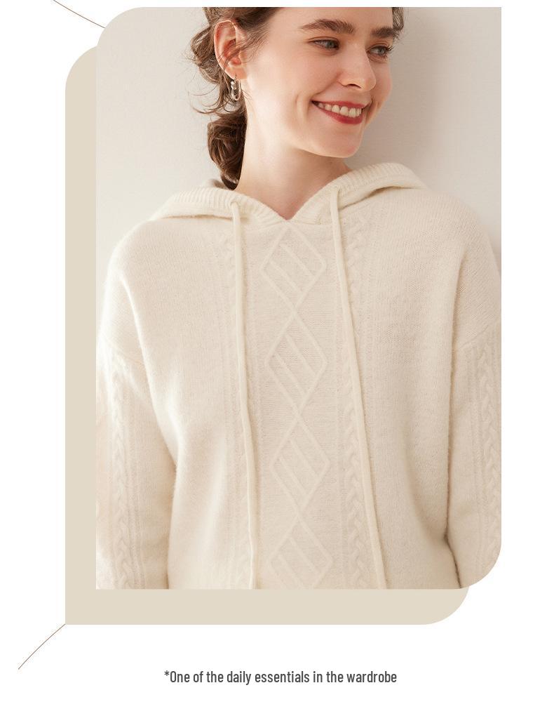 Women's 2024 High-End Hooded Cashmere Argyle Sweater
