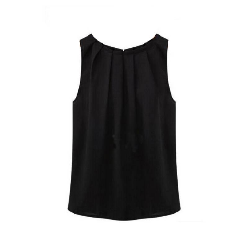 Chic Sleeveless Chiffon Tank Top Elegant Round Neck Pullover For Women