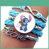 Modisches Stitch Blaues Webarmband mit Cartoon-Edelstein-Lederdesign