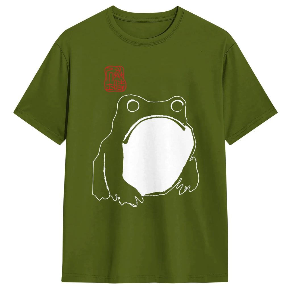 Unique Cute Grumpy Frog Japanese Ink Tshirt For Unisex Crew Neck 100 Cotton T Shirts Short Sleeve Tees Printed Clothing