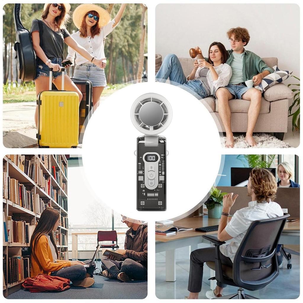 Handheld Fan Rechargeable Personal Fan Handheld With Instant Cooling Plate Cooling Device With LED Light For Workplace Walking