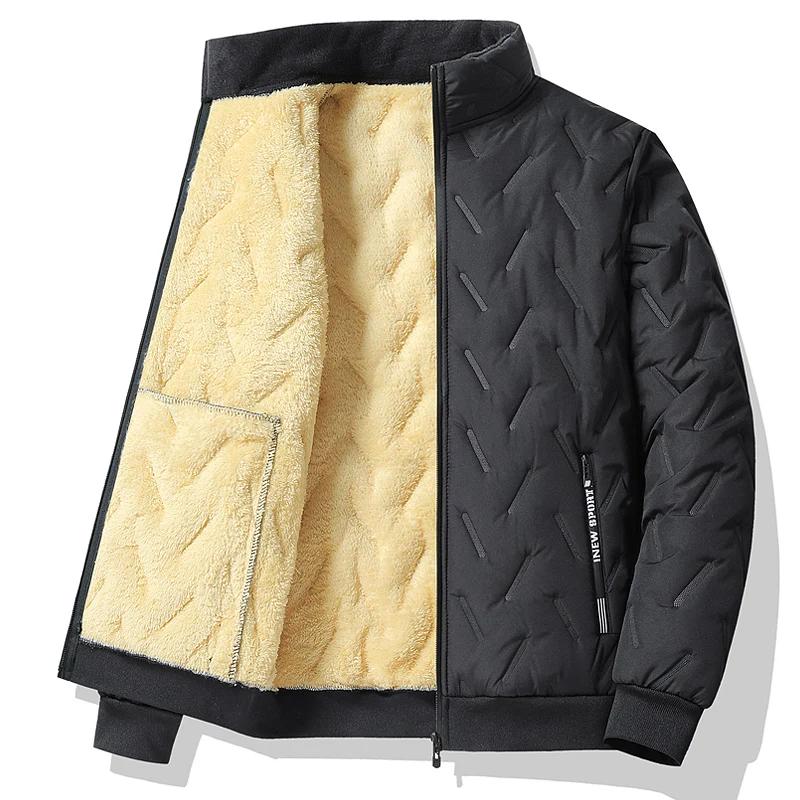 Men's Fleece Coat Winter Autumn New Casual Stand Collar Windproof Warm Zipper Jacket Thermal Solid Color Slim Fit Male Clothing