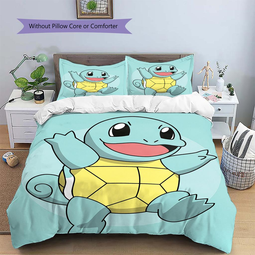 Squirtle Muster Bettwäsche Heimdekoration Geburtstagsgeschenk (1 Bettbezug + 2 Kissenbezüge, ohne Füllung)