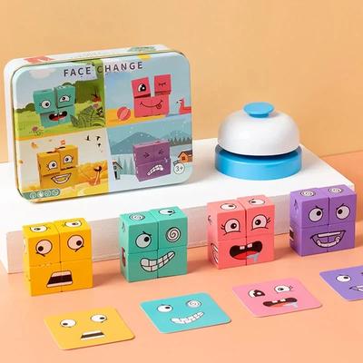 Würfelgesichtsänderung Bausteine Brettspiel Holzpuzzle Montessori Ausdruck Holzblöcke für Kinder Schlachttischspiel