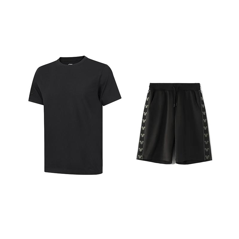 

LiNing Однотонный пуловер с круглым вырезом, с короткими рукавами, модные удобные шорты, повседневный спортивный костюм, костюм унисекс AHSUA49-2+YKSV129-2 S