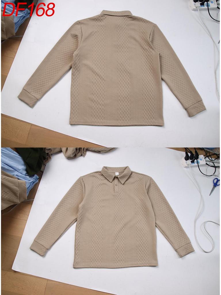 European Style Textured Jacquard Long Sleeve Polo Shirt for Men