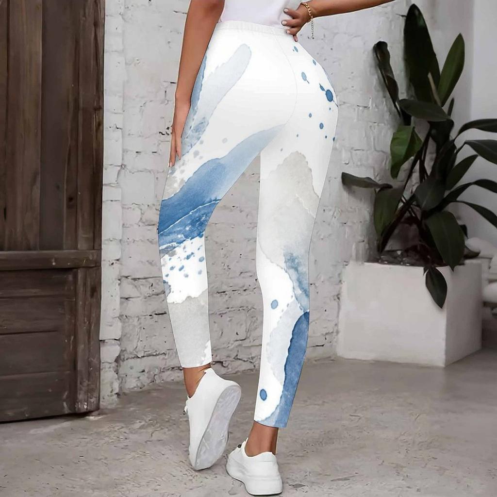 Women Plus Size High Waist Full Length Colorful Geometric Printed Yoga Leggings