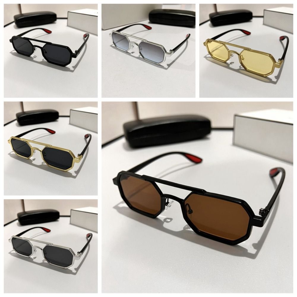 Gradient Unisex Polarized Sunglasses Indian Style Anti-UV Glasses Double-bar Square Sunnies  Party