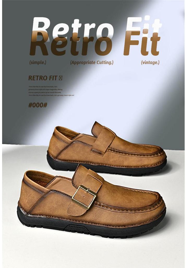 Men's British Style Genuine Leather Casual Slip-On Loafers - Soft Sole, Breathable & Matte Finish