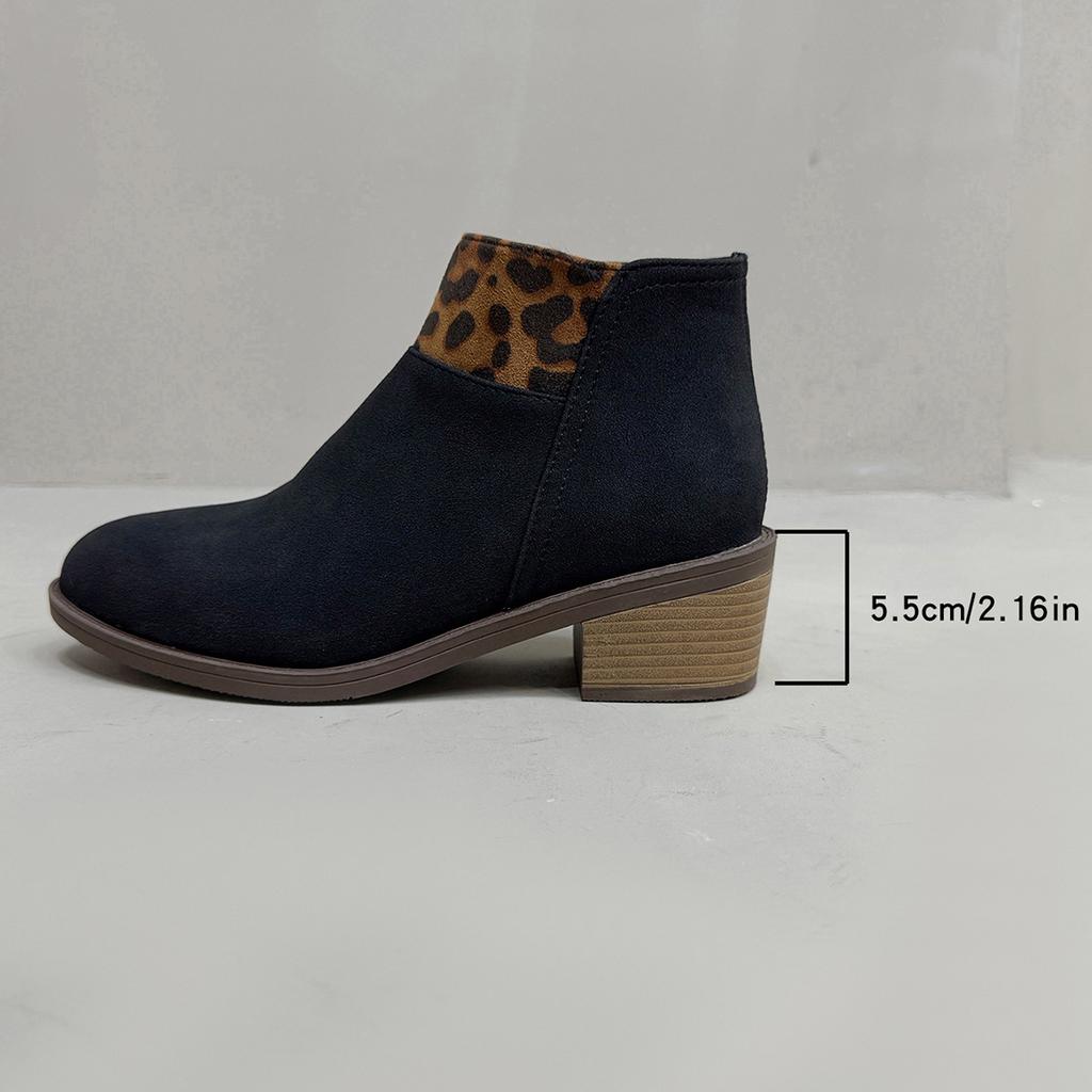 Autumn Women Leopard Print Suede Ankle Boots Fashion Round Toe Women Sexy Leopard Print Slip-on Warm Ankle Boots Botas Mujer