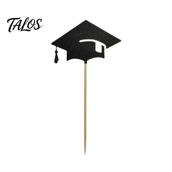 Hat Cake Decoration 6 Pcs Graduation Toppers, Mini Grad Cap Cupcake Black Burr-free Glitter Food Appetizer Picks for Class of 2026 Party Supplies