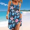 Women's Print Spaghetti Strap Cover Up Dress Irregular Hem Sleeveless Beach Swim Cover Up Sundress