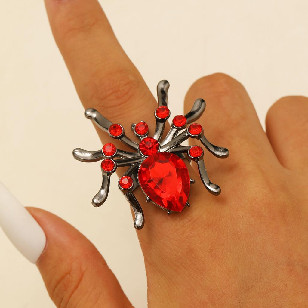 Gothic Red Crystal Spider Ring Neutral Exquisite Luxury Halloween Accessories Dark Style Zircon Inlaid Finger Ring Party Zircon