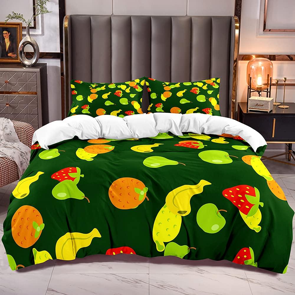 Fruit Duvet Cover Set Queen Size Microfiber Watermelon Banana Apple Pineapple Print Bedding Set Cartton Theme Small Fresh Style