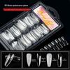 100-Piece Blister Box: Trapezoidal, Transparent Fake Nails - Full & Half Stick, Water Drop Designs