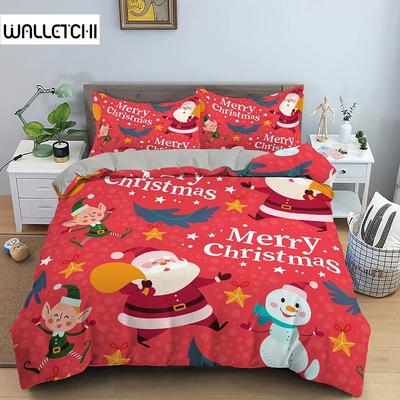 Ensemble de Literie de Noël Impression 3D Père Noël Housse de Couette Ensemble King Queen Simple Double Taille Enfants Ensemble de Literie en Polyester Sans Drap de Lit