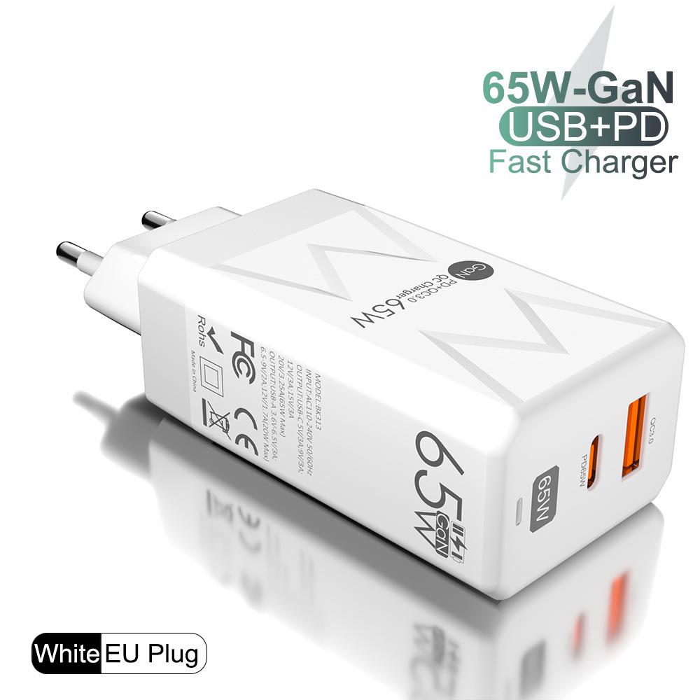 65W PD Fast Charger QC3.0, Compatible with Phones and Tablets, EU Standard.