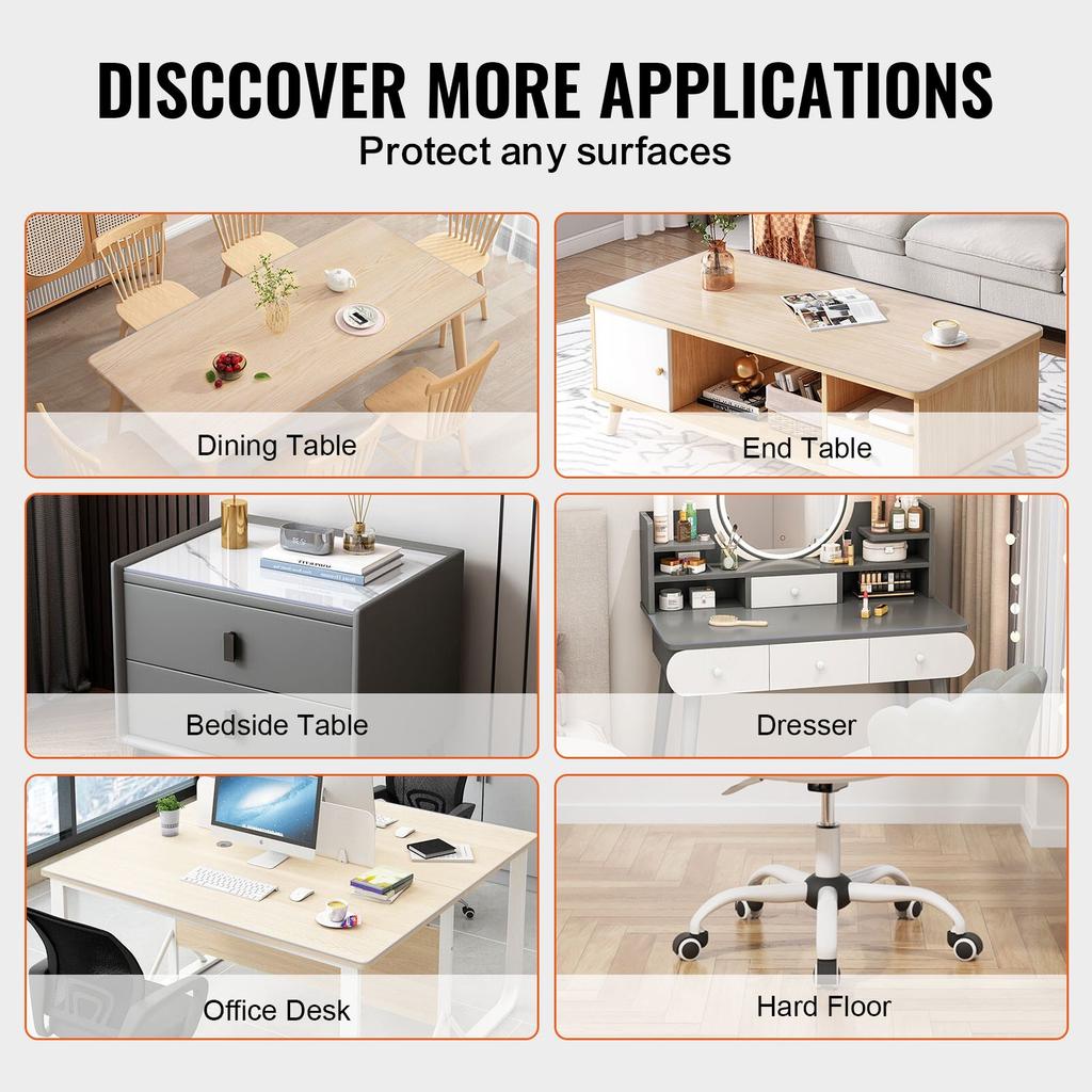 VEVOR Plastic Table Cover, 42 x 96 Inch 1.5 mm Thick Clear Table Protector, Rectangle PVC Desk Mat