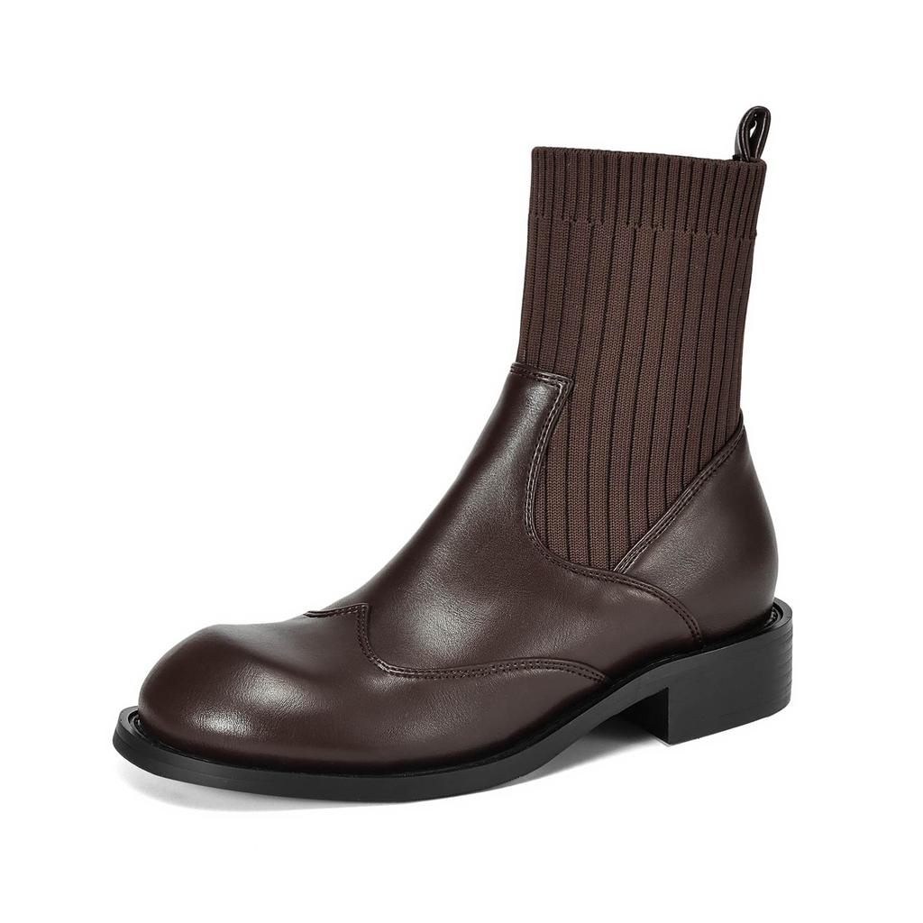 Krazing Pot Microfiber Autumn Winter Shoes Thick Med Heels Size 43 Chelsea Boots Back Knitwear Stretch Ankle Boots