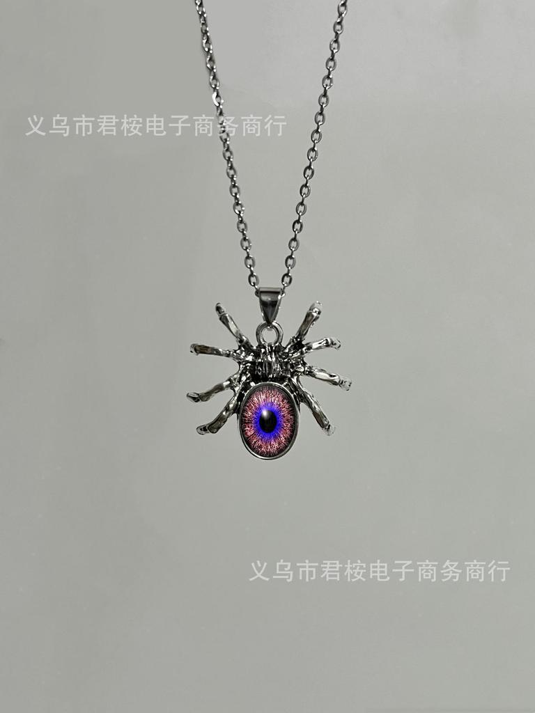 Personality Gothic Spider Colorful Glass Eyeball Pendant Necklace for Women Hallowmas Hip-hop Punk Jewelry Accessories Gifts