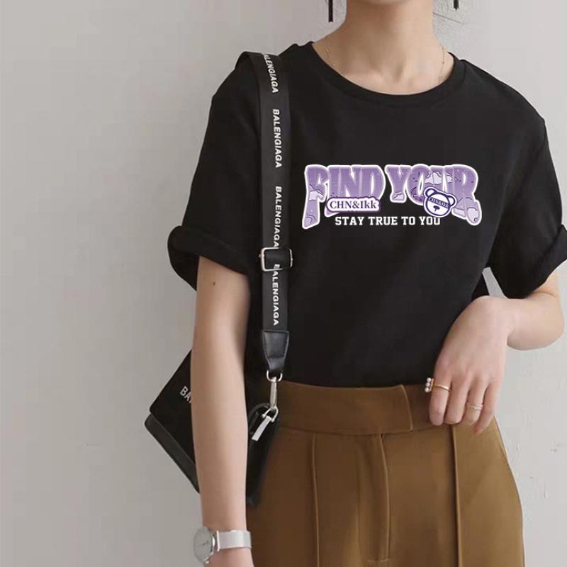 Letter Printed T Shirt Women  Summer Chic Tees Cotton Elegant Clothes Loose Casual Pullover Tops