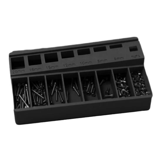 Лоток для сортировки болтов M3 с 7 измерительными прорезями. Коробка для сортировки длины прецизионных винтов M3. Органайзер для мелких деталей и крепежных деталей. чёрный
