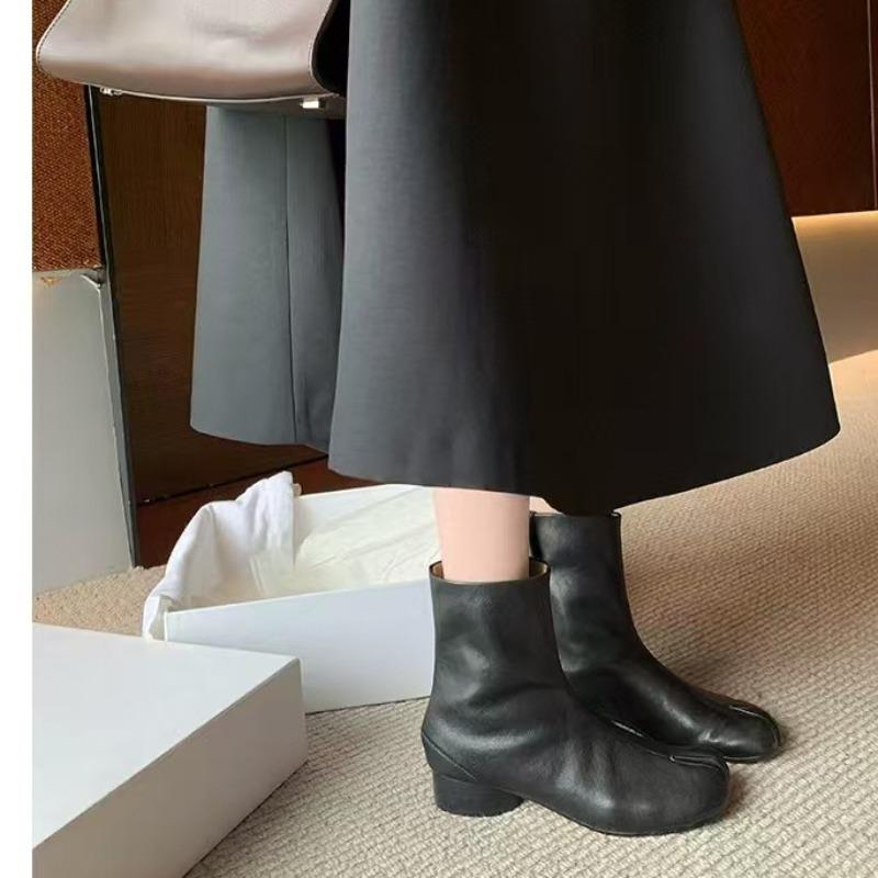Version Martin Boots Split-toed Short Boots Women's One Pedal Heel Medium Heel Vintage Chelsea Boots Children