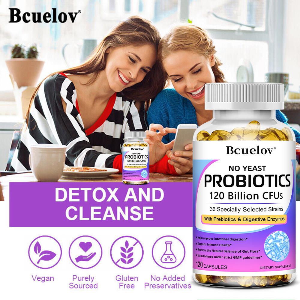 Bcuelov yeast free probiotic capsule active bacteria 36 strains prebiotics digestive enzymes enhance immunity and digestion absorption