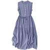 2025 Spring and Summer New Blue Plaid Lace Sleeveless Long Dress Women's Lace-up Waist Temperament Long Dress