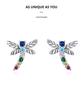 Colorful Dragonfly Sterling Silver Stud Earrings with Zircon Inlay