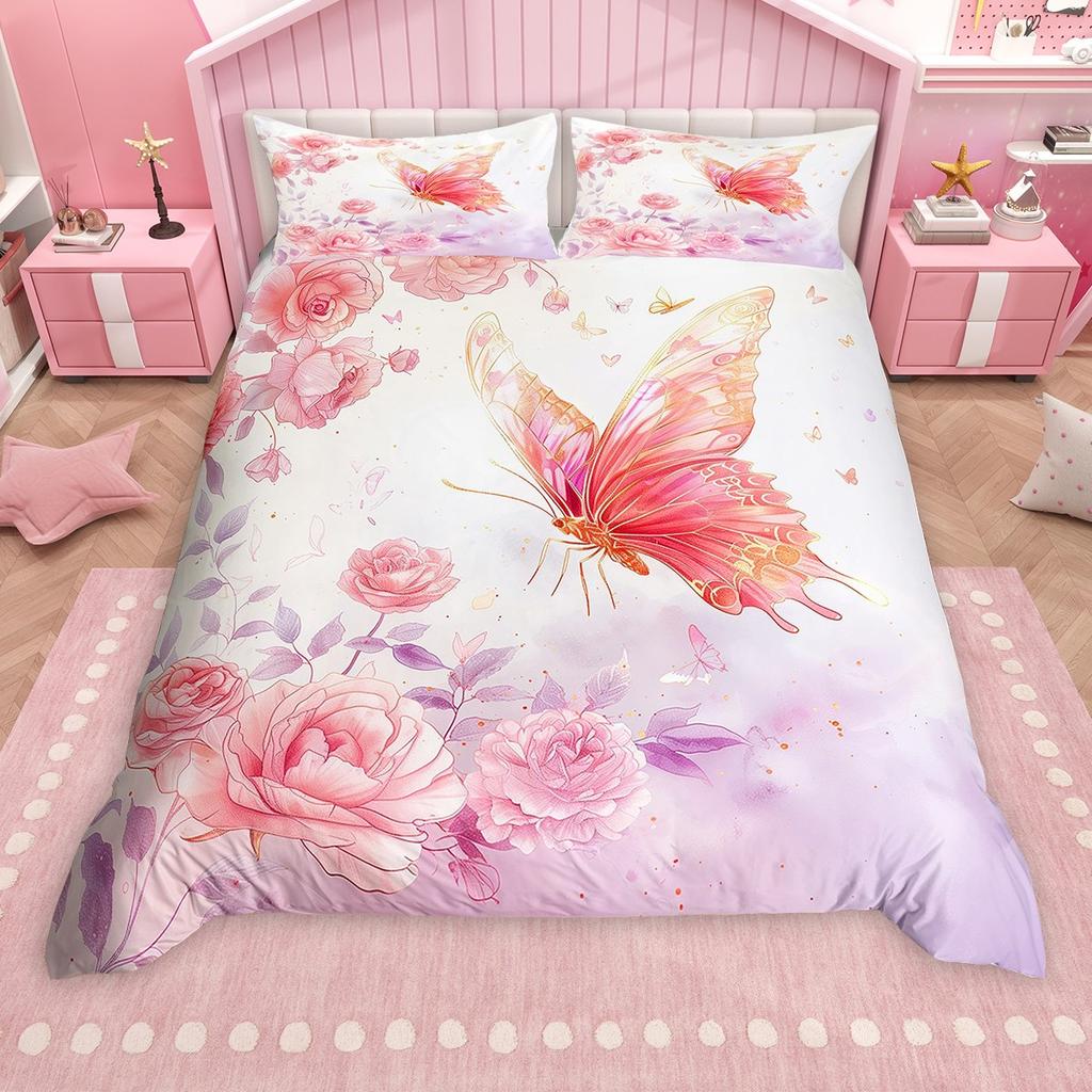Comforter Homewish Chic Butterfly For Girls Colorful Glitter Stars Comforter Set Rainbow Flowers Bed Set