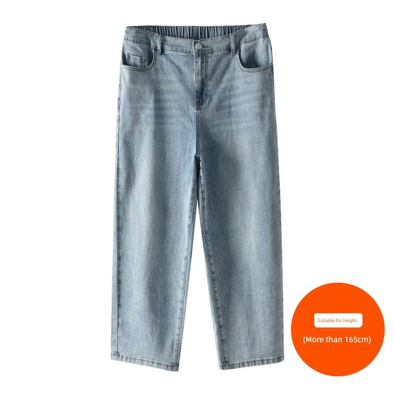 

Plus size women clothing [Beauty Pipe Pants] Refreshing Light Color Summer Versatile Casual High Waist Straight Cropped Jeans Blue (165cm above) 44