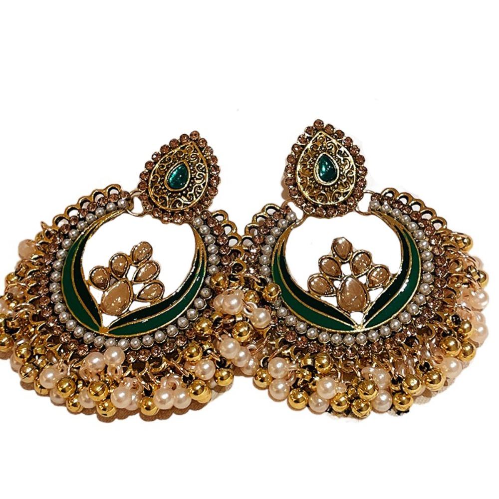 Rhinestone Tassel Water Droplet Earrings Beaded Tassel Exaggerated Tassel Earrings  Women