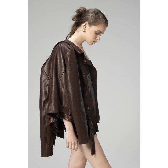 Palton de damă, elegant și confortabil K2165 Jumbo, din piele naturală, de damă