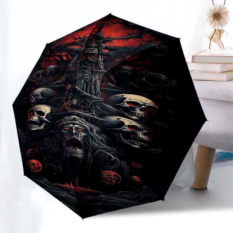 1pc Skulls TowerOpen/Close Umbrella-Windproof, Compact Travel Umbrella, Sturdy 8-Rib Shaft1153
